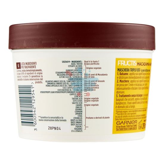 FRUCTIS HAIR FOOD MACADAMIA MASCHERA 3IN1 PER CAPELLI DIFFICILI DA LISCIARE 390 ML