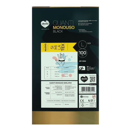 DEALO GUANTI MONOUSO NO LATTICE NERO MISURA L 100PZ