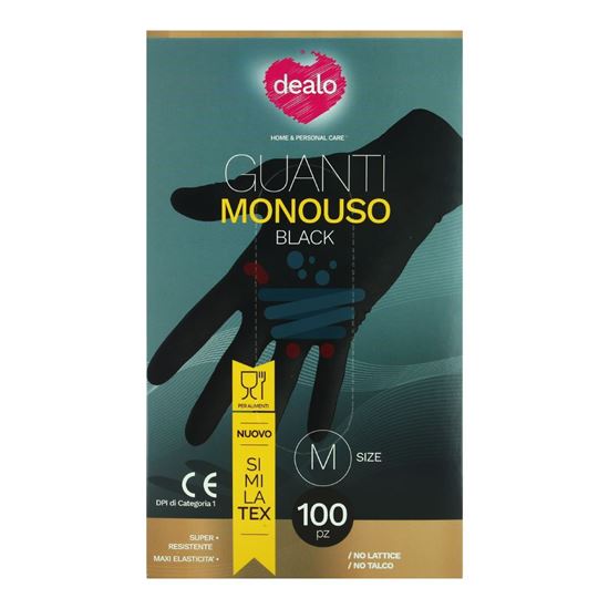 DEALO GUANTI MONOUSO NO LATTICE NERO MISURA M 100PZ