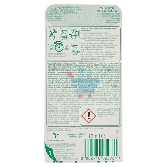 AIR WICK RICARICA ELETTRICO VANIGLIA E THE BIANCO 20ML