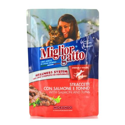 MIGLIOR GATTO STRACETTI SALMONE E TONNO BUSTA 100GR