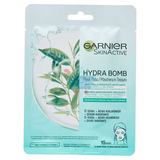 GARNIER SKINACTIVE HYDRA BOMB CON ACIDO HIALURONICO E TE VERDE MASCHERA VISO IN TESSUTO IDRATANTE E OPACIZZANTE