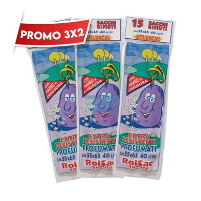 PROMO 3X2 ROL SAC VIOLA  55X65 15 PEZZI