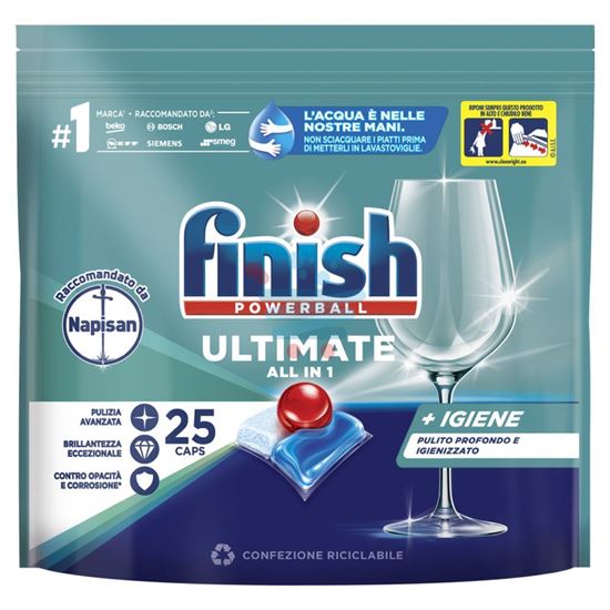 FINISH PASTIGLIE PER LAVASTOVIGLIE ULTIMATE ALL IN 1 IGIENE+ PULITO PROFONDO E IGIENIZZATO 25 TABS