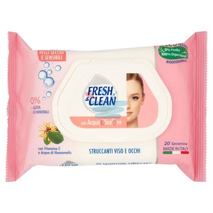 FRESH&CLEAN CON ACQUA MICELLARE SALVIETTINE STRUCCANTI VISO E OCCHI PELLI SECCHE E SENSIBILI 20 PZ