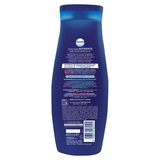 LEOCREMA FLUIDA CREMA CORPO NUTRIENTE OLIO DI MANDORLE E PANTENOLO PELLE  SECCA 400 ML