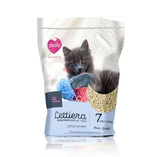 Lettiera vegetale Dealo versata all'interno della cassetta igienica per gatti
