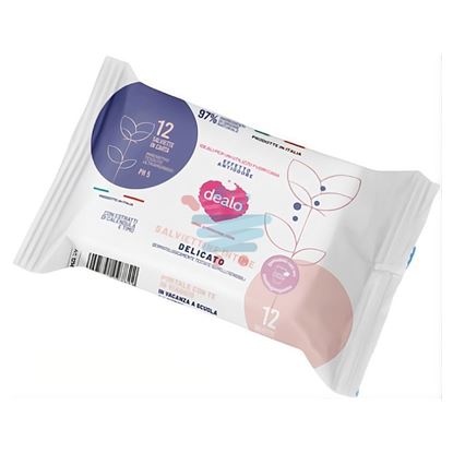 Confezione salviette intime Dealo inserita in una borsa da donna per l'utilizzo fuori casa