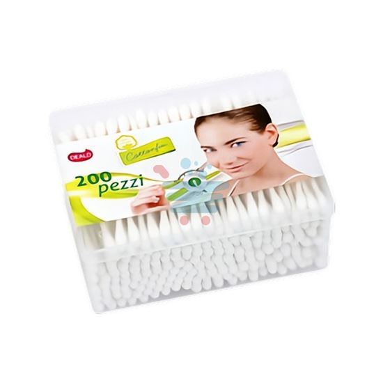 Confezione tonda da 200 pezzi di Cotton Fioc Dealo biodegradabili in puro cotone