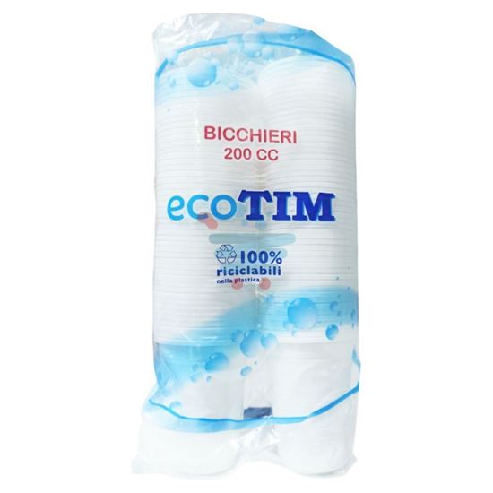 Confezione Bicchieri Monouso Bianchi TIM 200cc in plastica riciclabile Carollo Detersivi